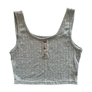 Gray Ribbed Henley Women's Crop Top